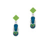 Tropical Blue Flip Flop with Palm Tree Lime Green Crystal Diamond-Shape Earrings