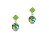 Translucent Green Flower Petal Pattern Spinner Lime Green Crystal Diamond-Shape Earrings