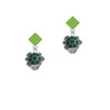 Green Enamel 2-D Turtle Spinner Lime Green Crystal Diamond-Shape Earrings
