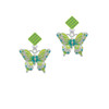 Large Lime Green & Blue Butterfly Lime Green Crystal Diamond-Shape Earrings