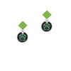 Green Paw on Black Disc Lime Green Crystal Diamond-Shape Earrings