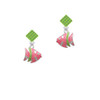 Hot Pink Tropical Fish with Lime Green Stripe Lime Green Crystal Diamond-Shape Earrings