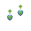 Lime Green & Hot Blue Heart with Black Ruffles Lime Green Crystal Diamond-Shape Earrings