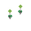 Mini Enamel Palm Tree Lime Green Crystal Diamond-Shape Earrings