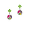Bright Multicolored Peace Sign Lime Green Crystal Diamond-Shape Earrings