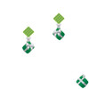 Small 3-D Green Present with Bow Lime Green Crystal Diamond-Shape Earrings