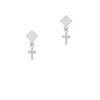 Small White Crystal Cross White Clear Crystal Diamond-Shape Earrings