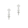 3-D Ballerina White Clear Crystal Diamond-Shape Earrings