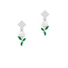 White Rose Flower White Clear Crystal Diamond-Shape Earrings