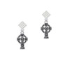 Large Celtic Cross White Clear Crystal Diamond-Shape Earrings