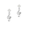 Large Clef with Heart White Clear Crystal Diamond-Shape Earrings
