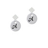 Large Script Letter - A - 3/4'' Disc - White Clear Crystal Diamond-Shape Earrings