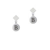 Capital Letter - B - Pebble Disc - White Clear Crystal Diamond-Shape Earrings