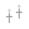 Pebble Cross White Clear Crystal Diamond-Shape Earrings