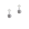 Capital Letter - E - Pebble Disc - White Clear Crystal Diamond-Shape Earrings