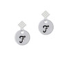 Large Script Letter - F - 3/4'' Disc - White Clear Crystal Diamond-Shape Earrings