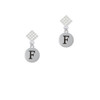 Capital Letter - F - Pebble Disc - White Clear Crystal Diamond-Shape Earrings