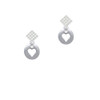 Pebble with Heart Cutout White Clear Crystal Diamond-Shape Earrings