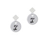 Large Script Letter - I - 3/4'' Disc - White Clear Crystal Diamond-Shape Earrings