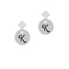 Large Script Letter - K - 3/4'' Disc - White Clear Crystal Diamond-Shape Earrings