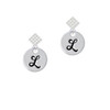 Large Script Letter - L - 3/4'' Disc - White Clear Crystal Diamond-Shape Earrings