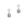 Capital Letter - L - Pebble Disc - White Clear Crystal Diamond-Shape Earrings