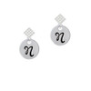 Large Script Letter - N - 3/4'' Disc - White Clear Crystal Diamond-Shape Earrings