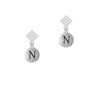 Capital Letter - N - Pebble Disc - White Clear Crystal Diamond-Shape Earrings