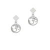 Om in Circle with Clear Crystal White Clear Crystal Diamond-Shape Earrings