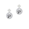 Large Script Letter - P - 3/4'' Disc - White Clear Crystal Diamond-Shape Earrings
