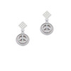 Peace Sign - Round Seal White Clear Crystal Diamond-Shape Earrings