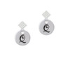 Large Script Letter - Q - 3/4'' Disc - White Clear Crystal Diamond-Shape Earrings