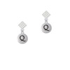 Capital Letter - Q - Pebble Disc - White Clear Crystal Diamond-Shape Earrings