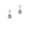 Capital Letter - T - Pebble Disc - White Clear Crystal Diamond-Shape Earrings