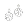 Tree of Life in Circle White Clear Crystal Diamond-Shape Earrings