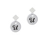 Large Script Letter - U - 3/4'' Disc - White Clear Crystal Diamond-Shape Earrings