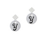 Large Script Letter - Y - 3/4'' Disc - White Clear Crystal Diamond-Shape Earrings