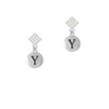 Capital Letter - Y - Pebble Disc - White Clear Crystal Diamond-Shape Earrings
