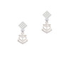 Anchor with Heart White Clear Crystal Diamond-Shape Earrings