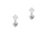 Mini 3-D ''Big Sister'' Heart White Clear Crystal Diamond-Shape Earrings