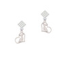 Chihuahua Silhouette Heart White Clear Crystal Diamond-Shape Earrings