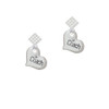 Large ''Coach'' Heart White Clear Crystal Diamond-Shape Earrings