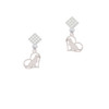 Labrador Silhouette Heart White Clear Crystal Diamond-Shape Earrings