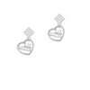 Lil Sister in Open Heart - 5/8'' White Clear Crystal Diamond-Shape Earrings