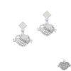 Mom Banner on Clear Crystal Heart White Clear Crystal Diamond-Shape Earrings