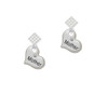 Large ''Mother'' Heart with Clear Crystal White Clear Crystal Diamond-Shape Earrings