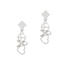 Peace Sign Ribbon Heart White Clear Crystal Diamond-Shape Earrings