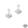 Sister Banner on Clear Crystal Heart White Clear Crystal Diamond-Shape Earrings