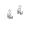 Large ''Sister'' Heart with Clear Crystal White Clear Crystal Diamond-Shape Earrings