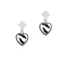 Enamel Zebra Print Heart White Clear Crystal Diamond-Shape Earrings
